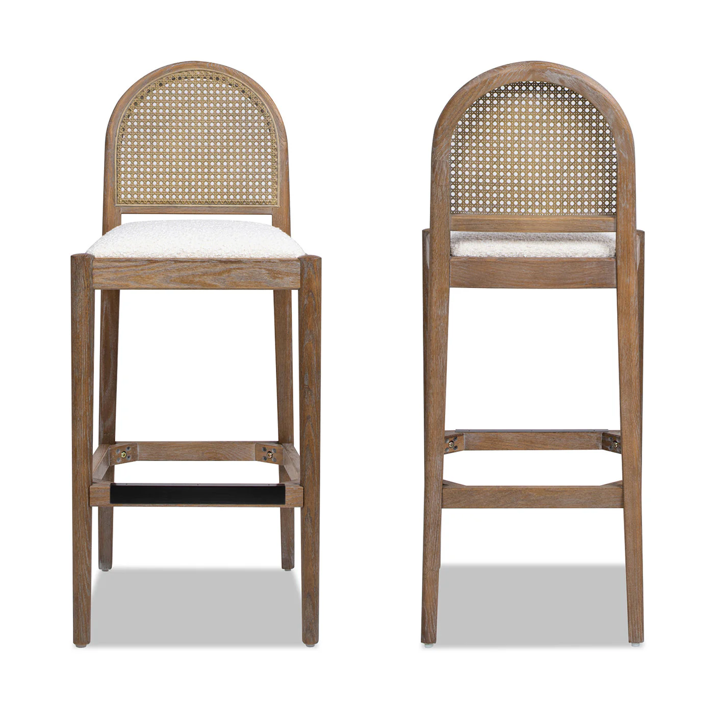 Panama Boucle 30.5' Curved Back Cane Rattan Bar Stool, Set of 2