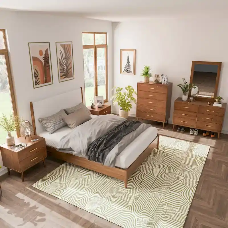 Furniture of America Beau Midcentury 6-Piece Walnut Queen Bedroom Set