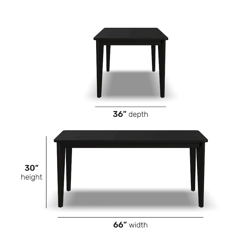 Black Wood Rectangle Dining Table 66 x 30 x 36 Inches, Modern Kitchen Dining Room Table