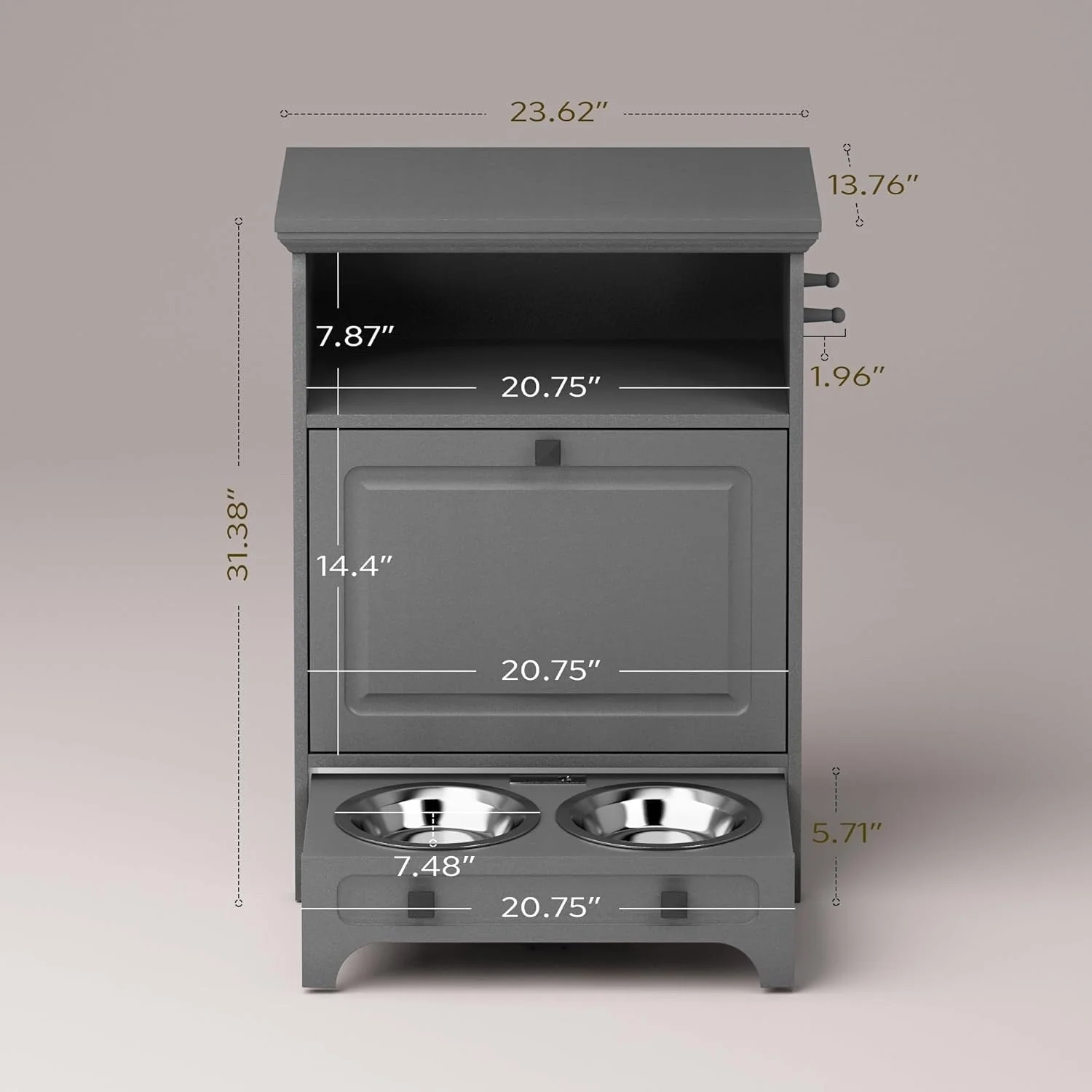 Roomfitters Dog Feeding Station with 2 Elevated Dog Bowls, Tilt Out Pet Feeding Cabinet Station