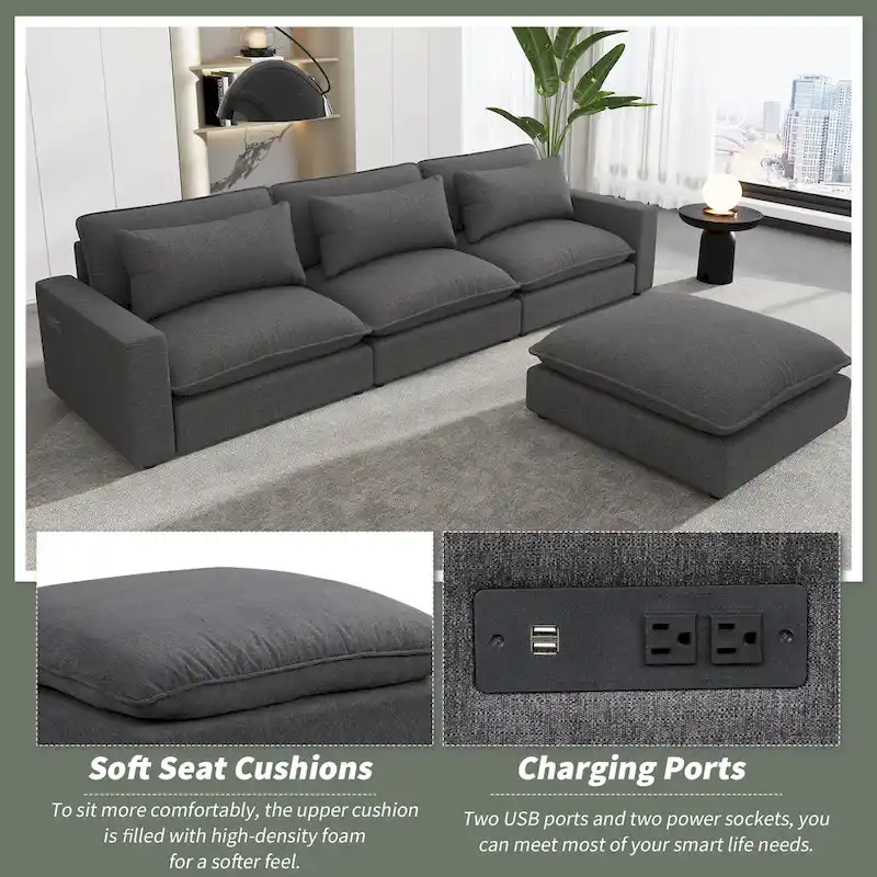 128inch Sectional Sofa Cloud Sofa Chenille Upholstered Sofa