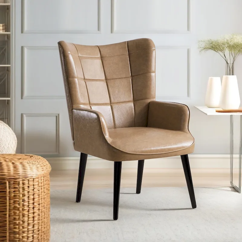 HUIMO High-back Accent Chair Modern Wing Back Chair-Faux Leather