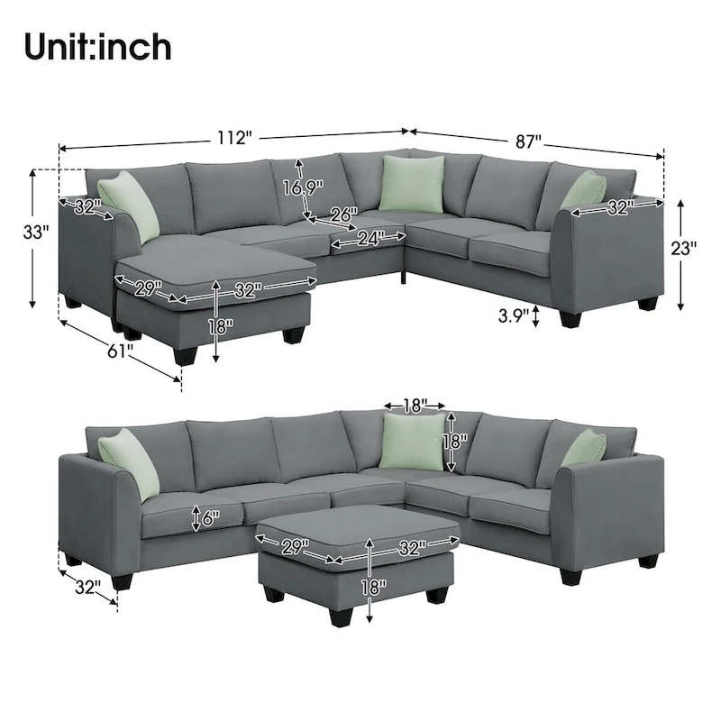 Merax 112*87 Sectional Sofa Couches Living Room Sets 7 Seats Modular Sectional Sofa