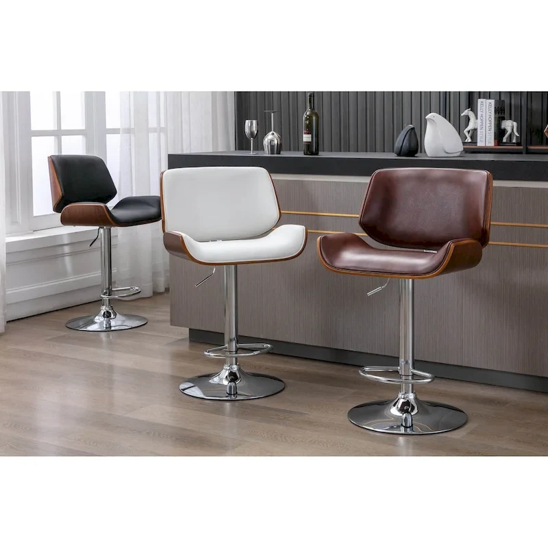 Porthos Home Oriole Height Adjustable Bar Stool, PU Upholstery, Chrome Base