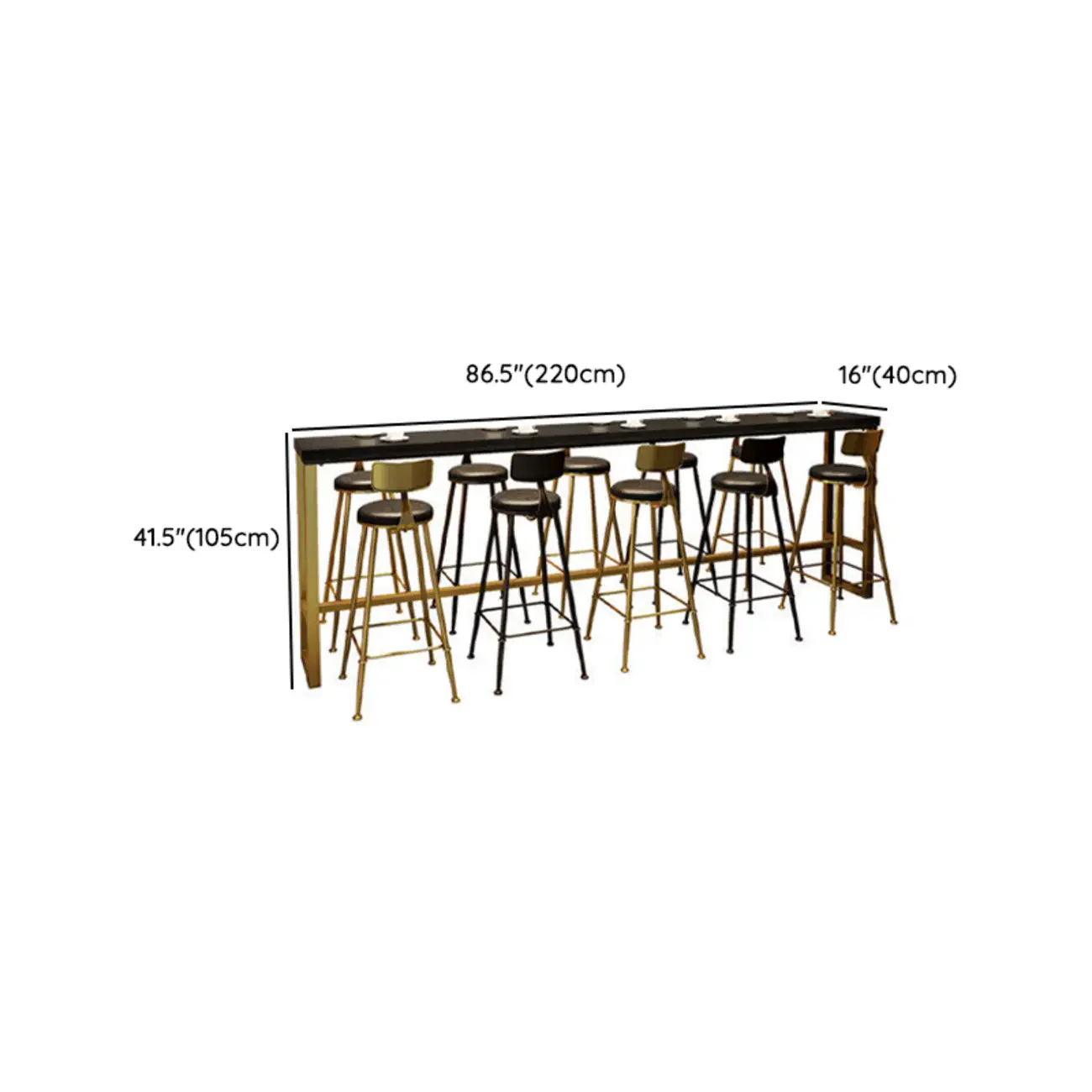 Luxurious Midnight Black Wood Gold Metal Leg Rest Bar Tables