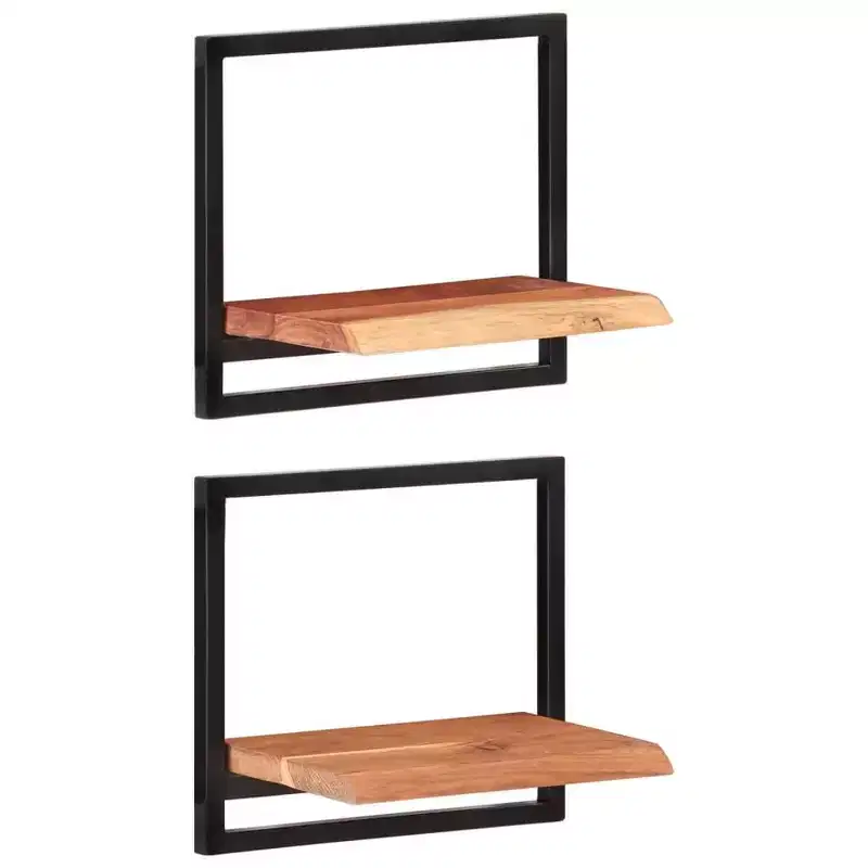 vidaXL Wall Shelf Set Set of 5 Acacia wood brown and black