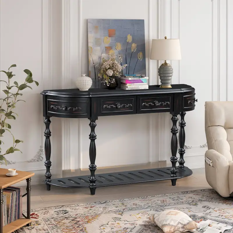 Modern Console Table with 4 Drawers and 1 Shelf