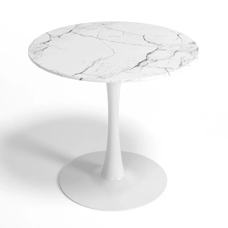 Mid-Century Modern Round Kitchen or Dining Table with Steel Pedestal Base for Dining Room - 31.5