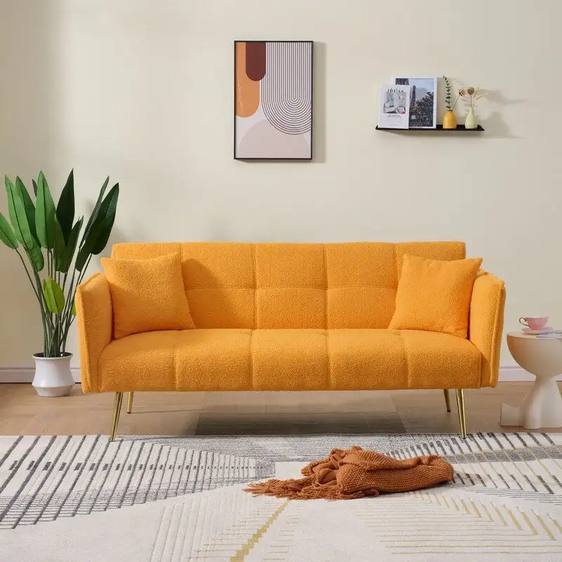 79.92  Teddy Velvet Upholstered Sofa Bed with Adjustable Back and Armrests