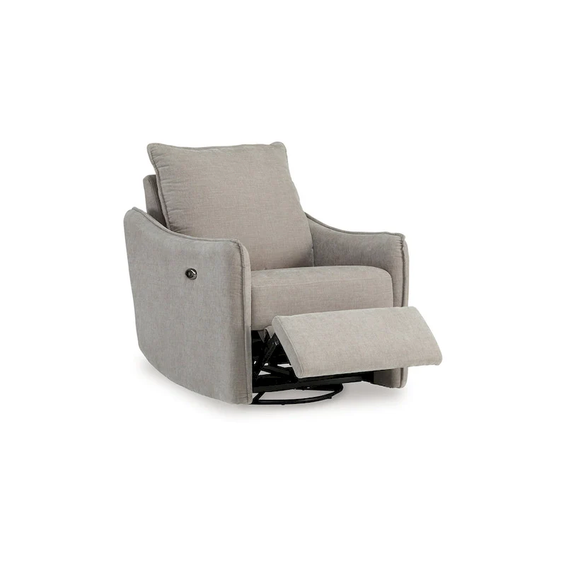 Bradley Swivel Power Recliner Chair, Gray Polyester, Pillow Back