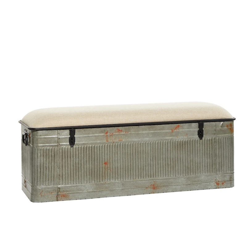 18-inch Grey Metal Fabric Bench