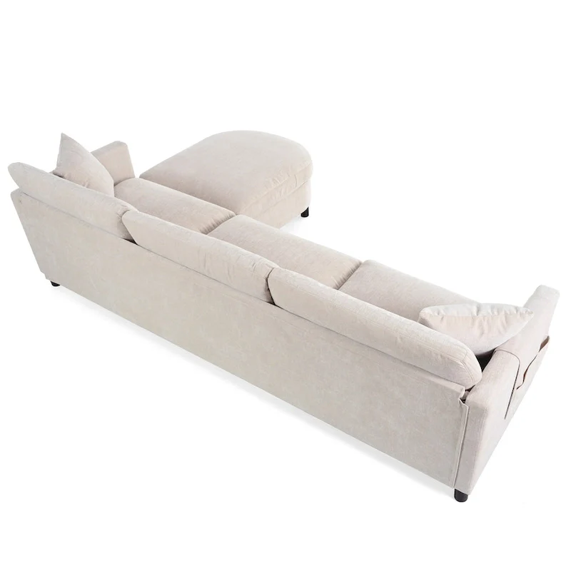 Beige 107.87 Spacious 4-Seater Sofa with Movable Ottoman