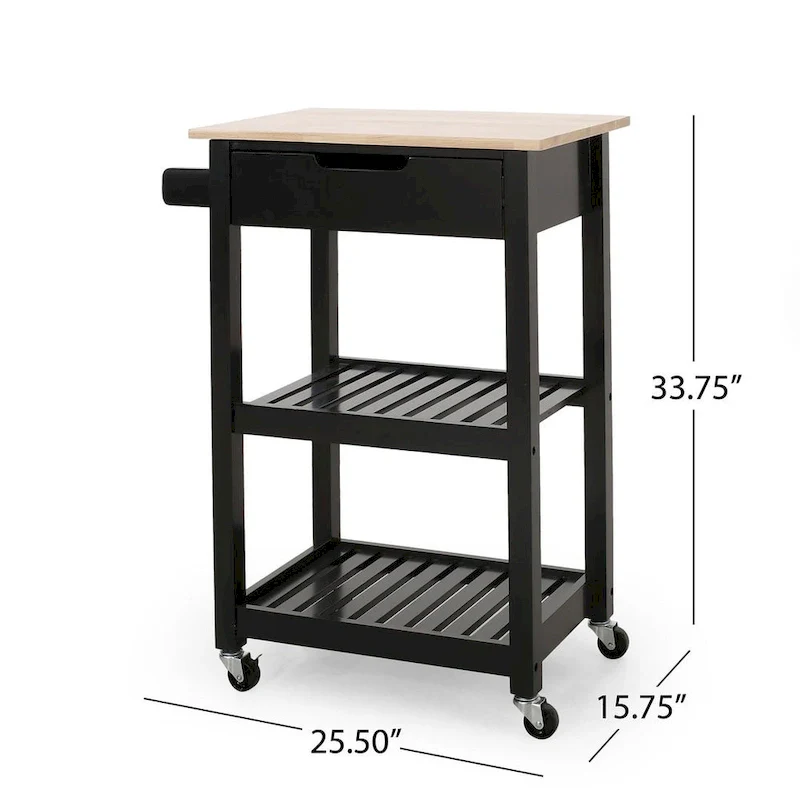 Compact Wooden Kitchen Cart with Wheels Shelves and Drawer