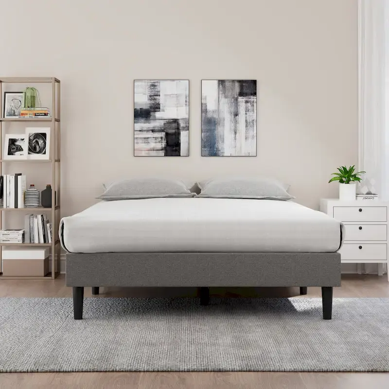 Upholstered Platform Bed – Grey, Polyester Fabric, Sleeps 1-2