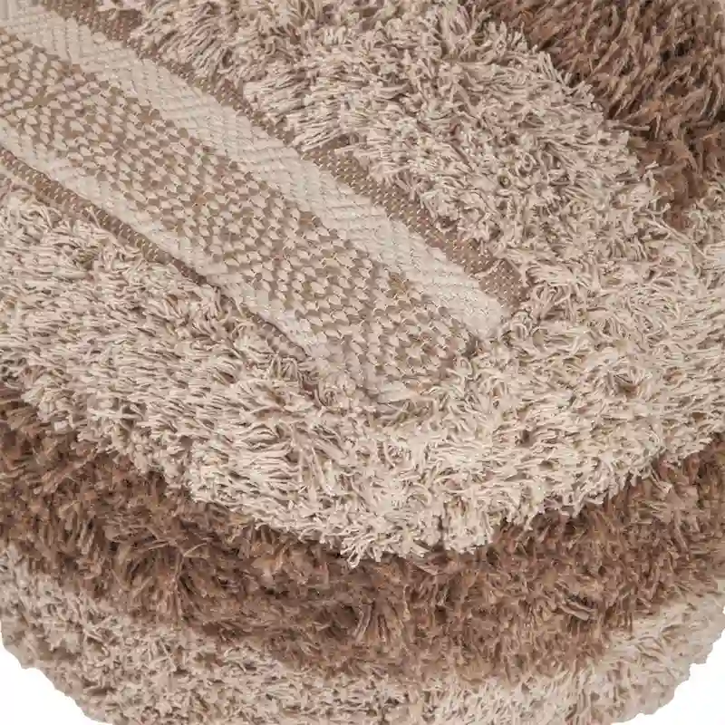 Striped Pouf Ottoman - 18 - Beige and Brown