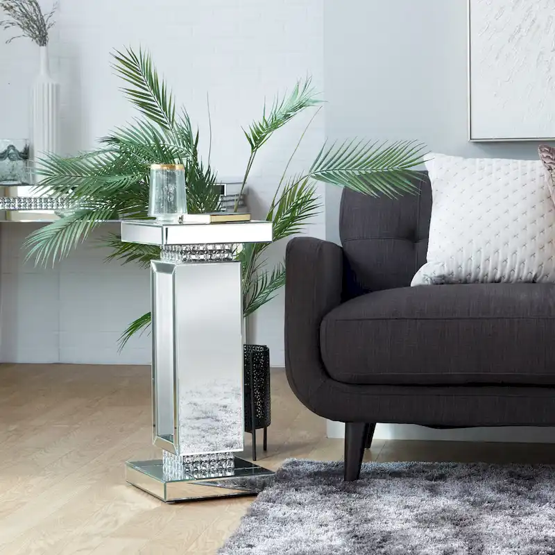 Glass Mirrored Pedestal Table - Silver - Roche River Decor - 12Wx12Lx28H