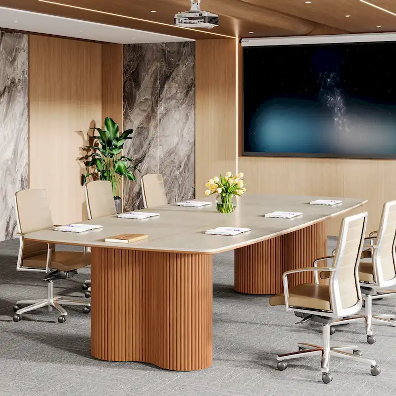 79-Inch Sintered Stone Top Conference Table with Solid Wood Base