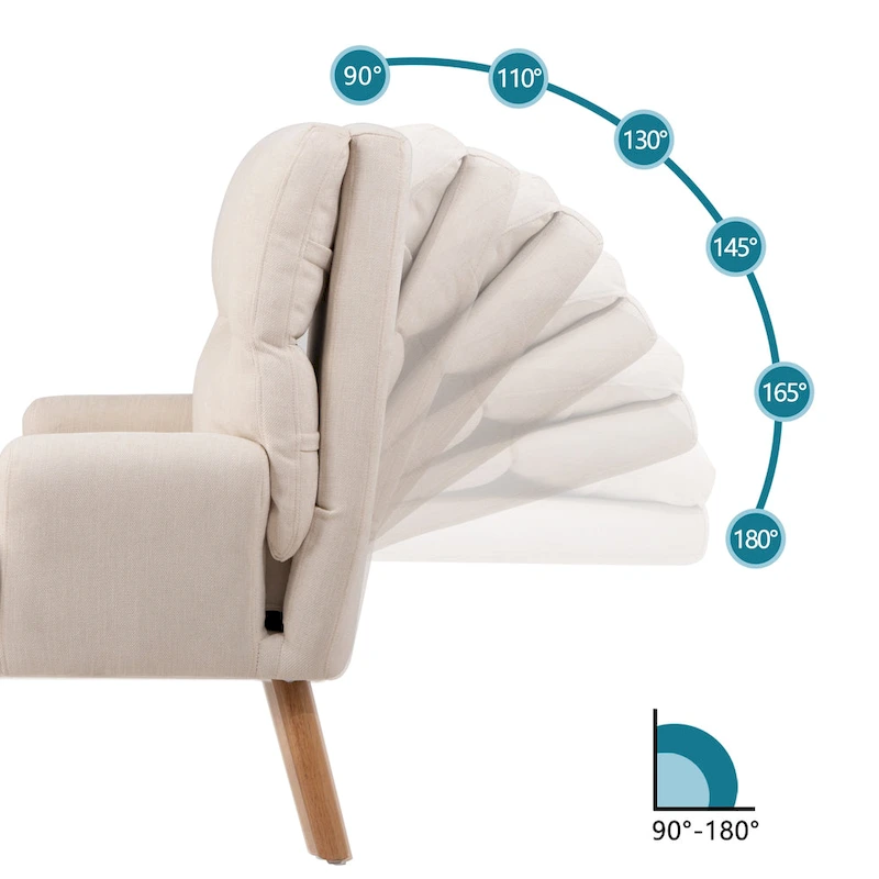 Accent Chair with Ottoman Set, Fabric Armchair with Wood Legs and Adjustable Backrest , Mid Century Modern Comfy Lounge Chair