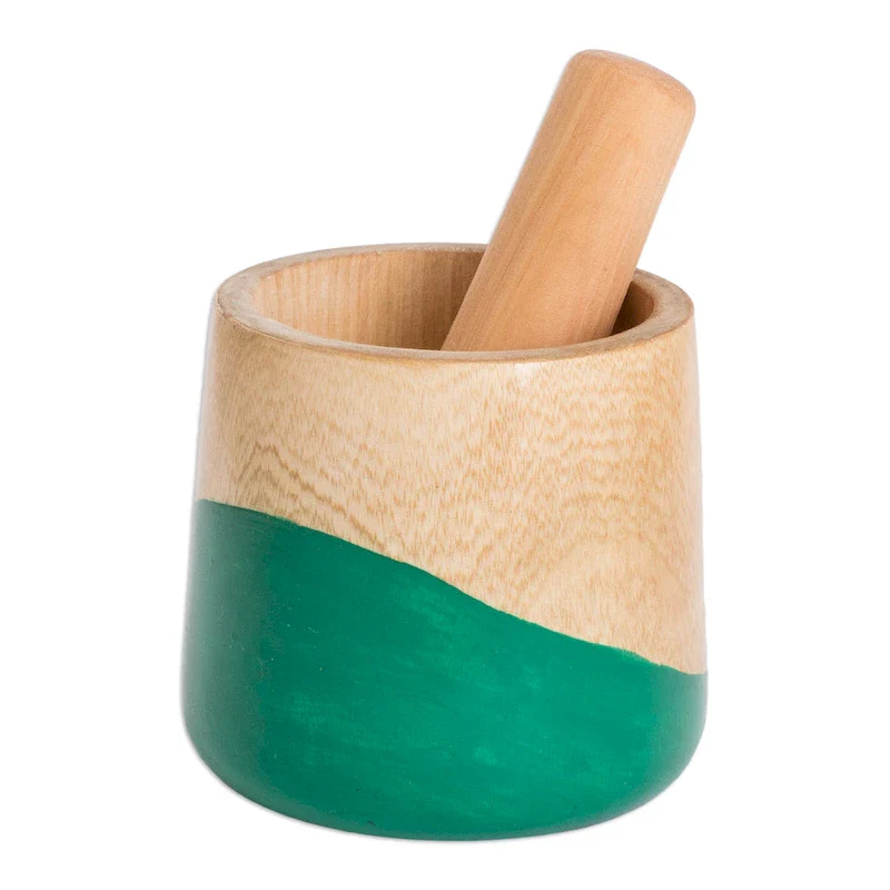 Handmade Spicy Green Wood Mortar And Pestle