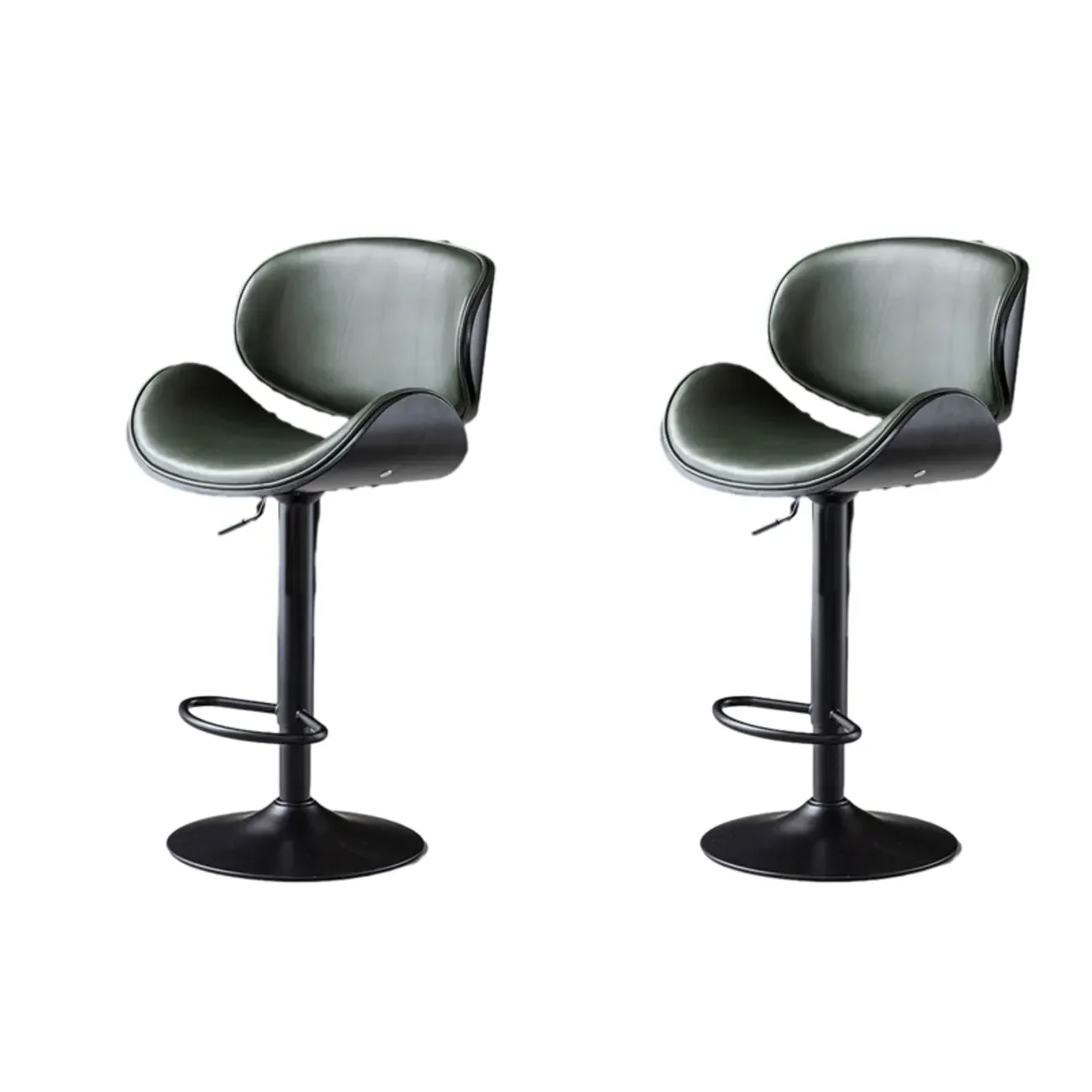 Arched Blackish Green Leather Swivel Adjustable Bar Stool