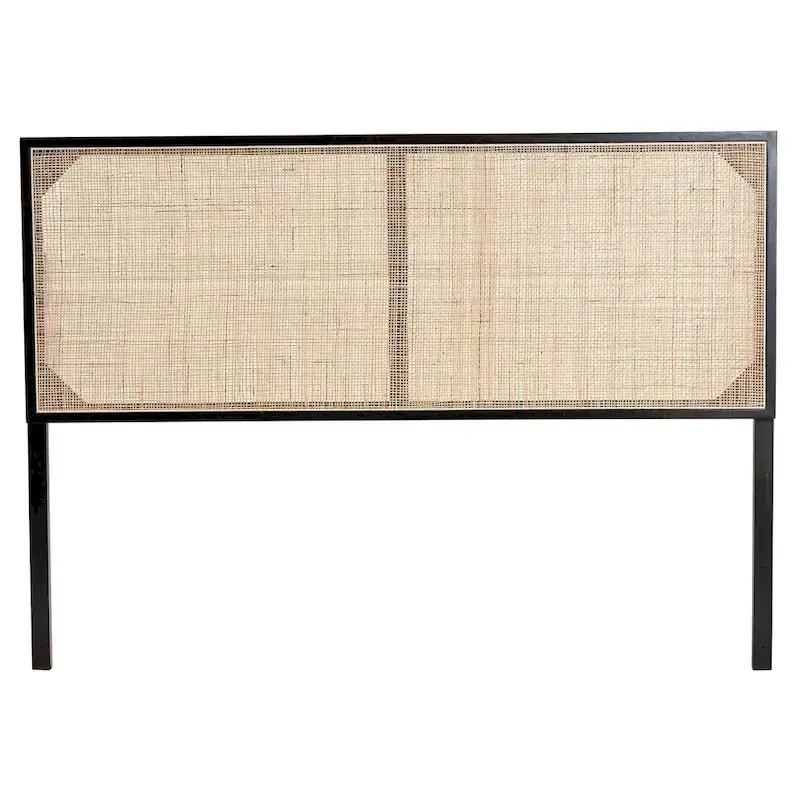 bali & pari Aurelia Modern Bohemian Bayur Wood and Natural Rattan Headboard
