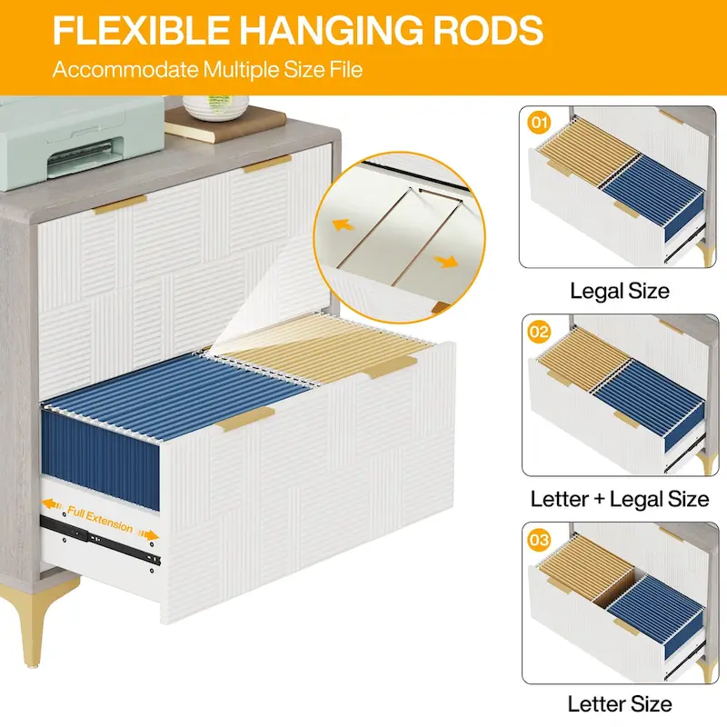 File Cabinet with 2 Drawers, Lateral Filing Cabinet with Adjustable Hanging Bar