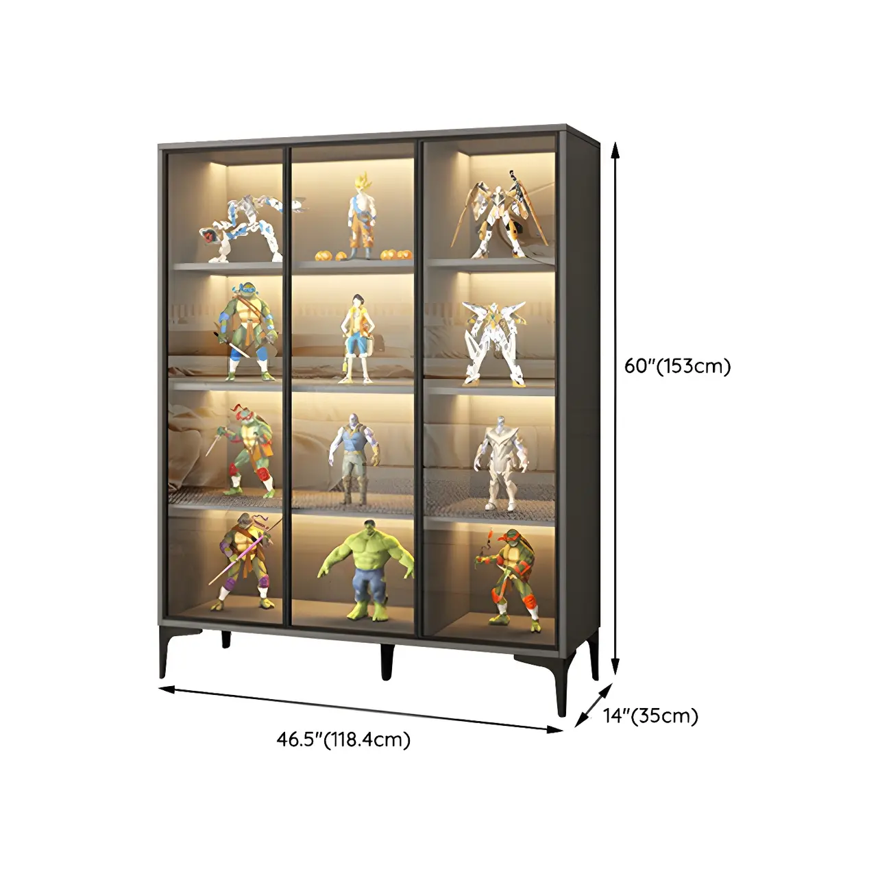 Freestanding Black Tempered Glass Wood Display Cabinet