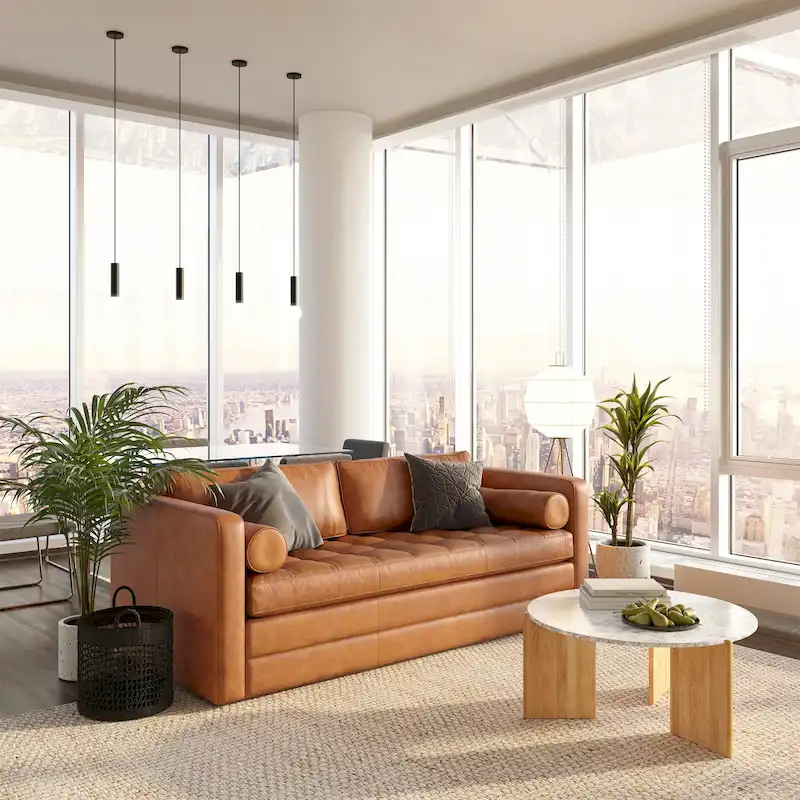 Poly & Bark Napa 82 Leather Pull-Out Convertible Sleeper Sofa - Full Grain Genuine Italian Leather