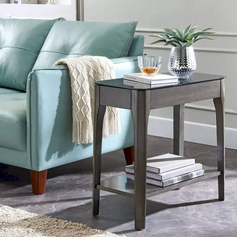 Copper Grove Hemer Narrow End Table with Black Glass Top