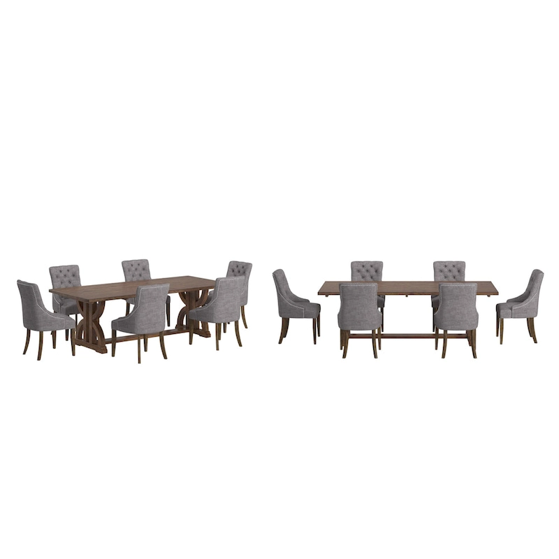 Bratislava Reclaimed Wood Table with Button Tufted Curved Back Chairs Dining Set