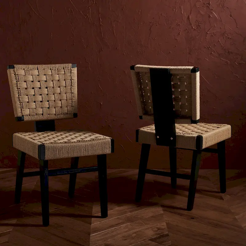 Woven Dining Chair Set of 2 - Natural Rattan Armless