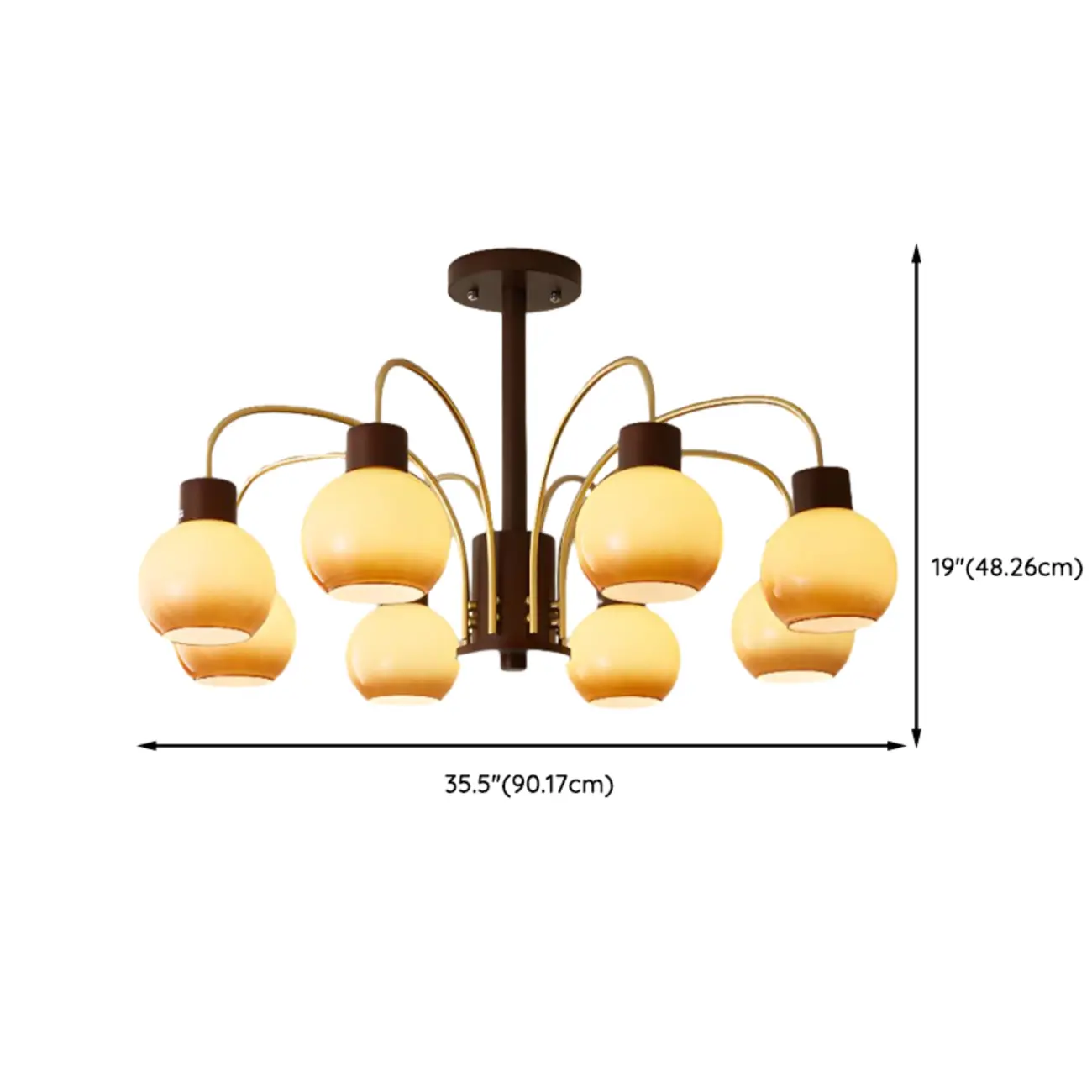 Classic Gold Metal Amber Glass Dome Chandelier