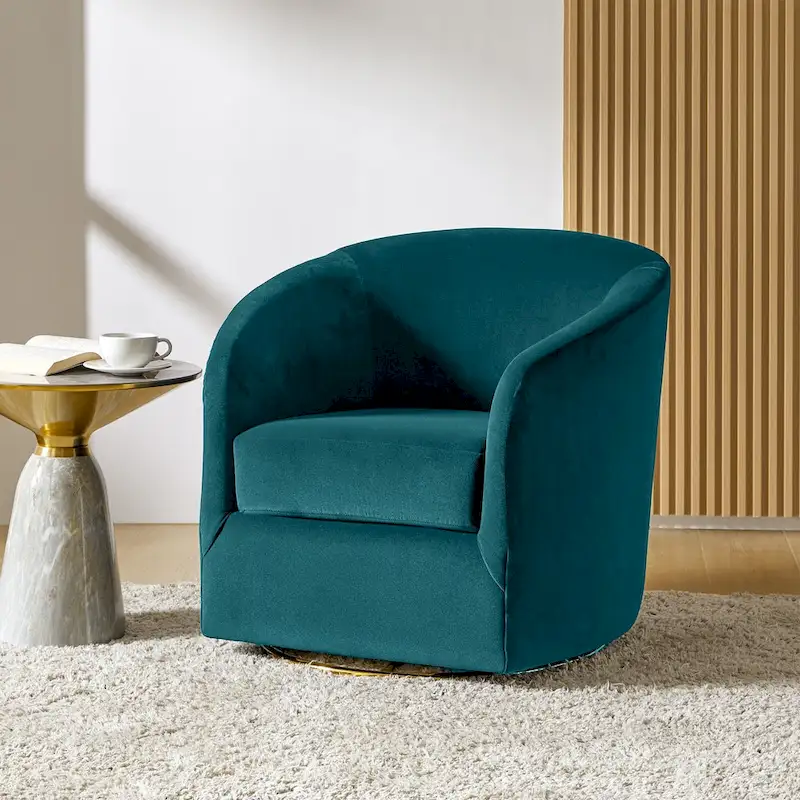 Modern Velvet Curved Swivel Accent Barrel Chair with Metal Base