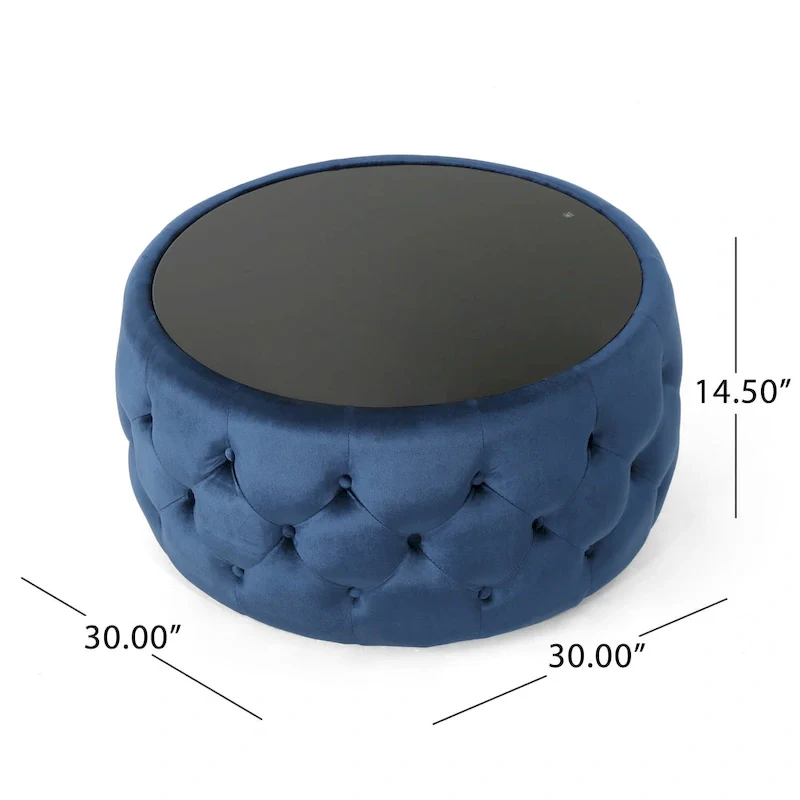 Chana Glam Velvet and Tempered Glass Coffee Table Ottoman by Christopher Knight Home