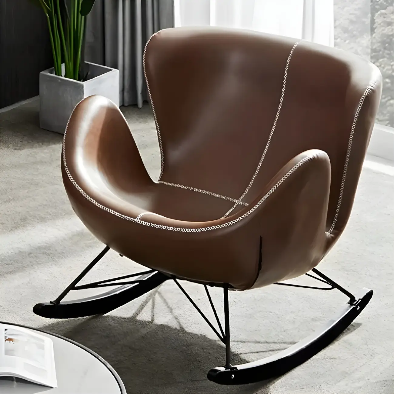 Faux Leather Upholstered Rocking Chair Stylish 2 Seat for Indoor