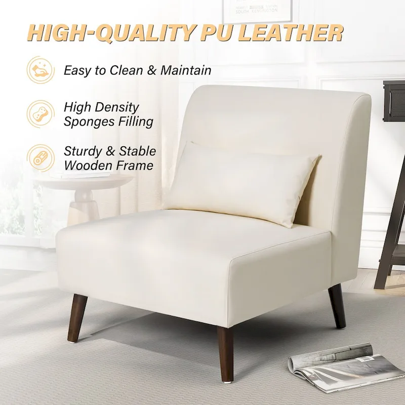 Accent Chair Upholstered Sofa Chair PU Faux Leather Wood Frame with Pillow - 28.74 W x 30.71 D x 31.50 H