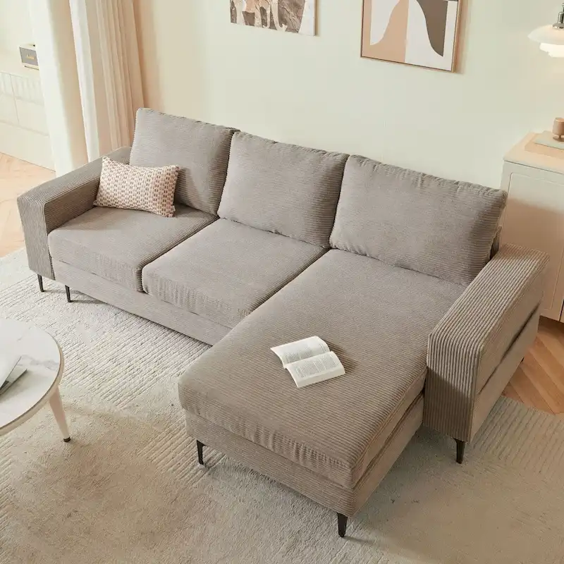 HOOOWOOO L-Shaped Upholstered Sofa Couch with Metal Legs