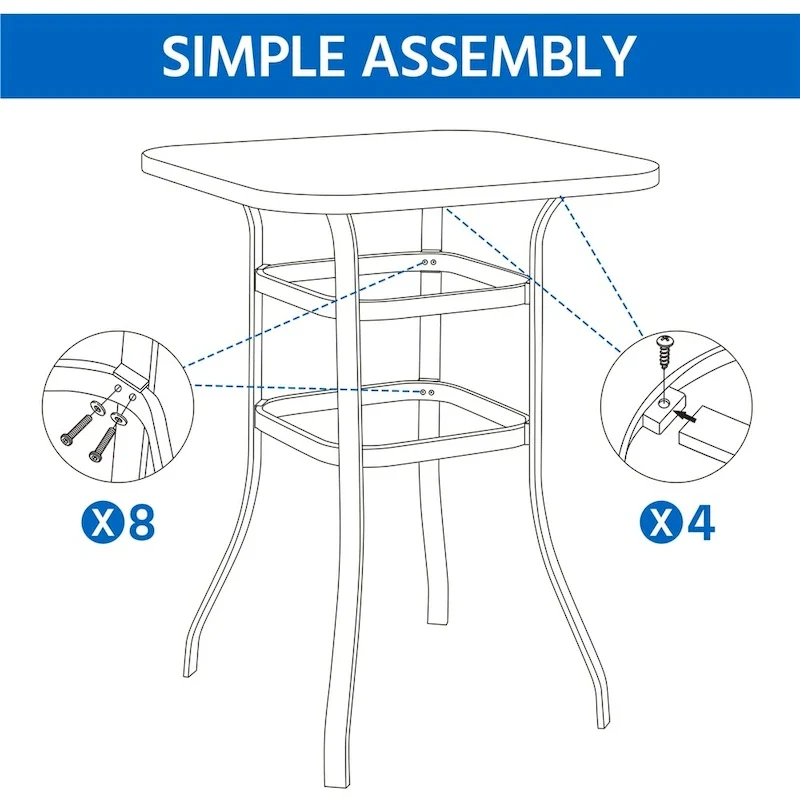 Yaheetech Patio Bistro Table with Tempered Glass, Iron Frame