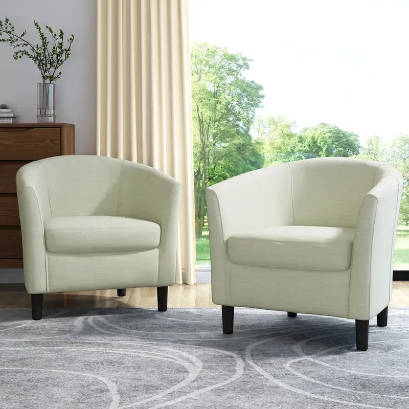 Set of 2 Upholstered Modern Barrel Accent Chair Wood Legs