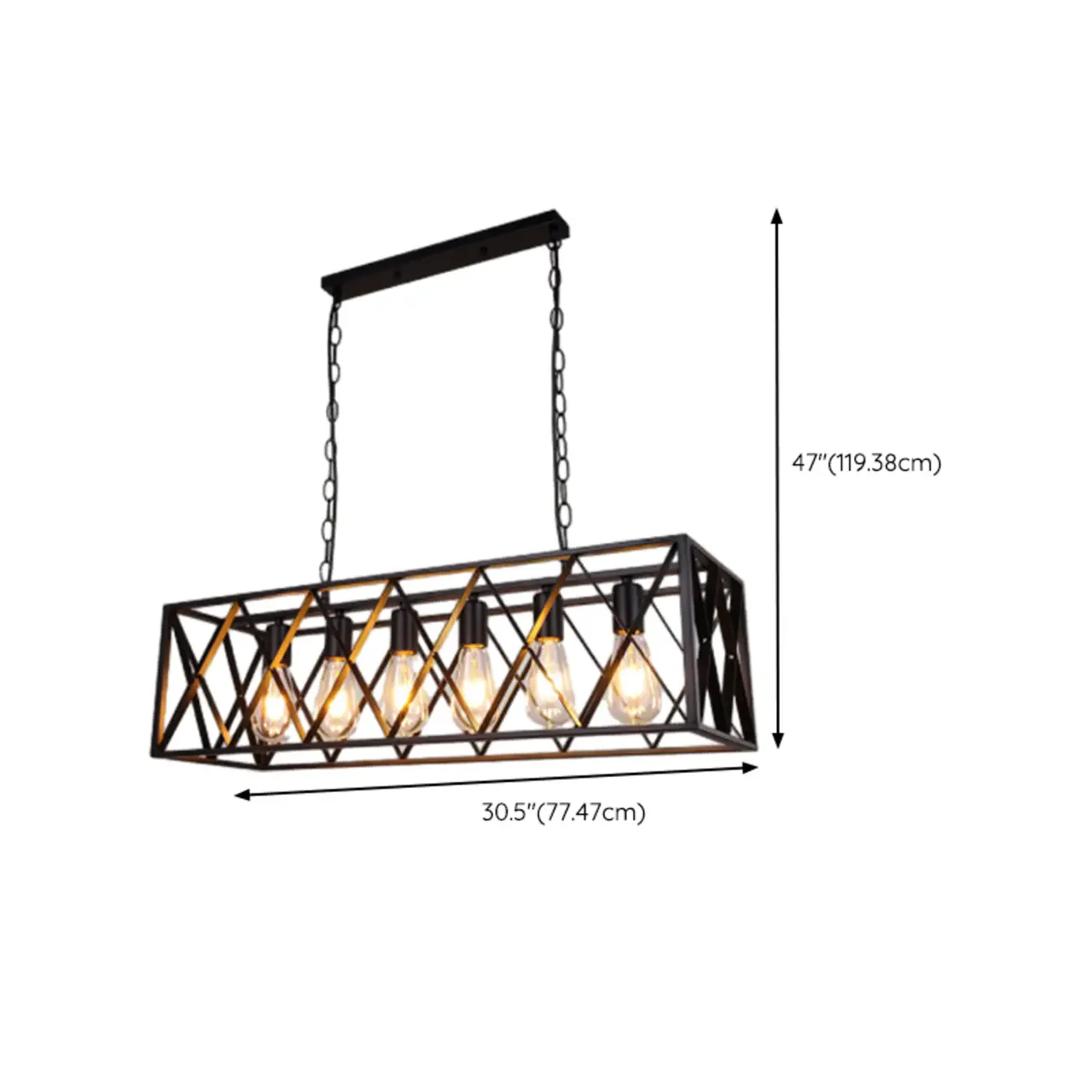 Industrial Rectangle Black 4-Light Kitchen Island Light