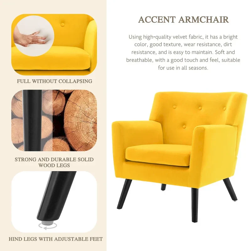 Velvet Upholstered Armchair Tufted Accent Chair, Set of 2 - 30.71H x 28.35 W x 27.56D