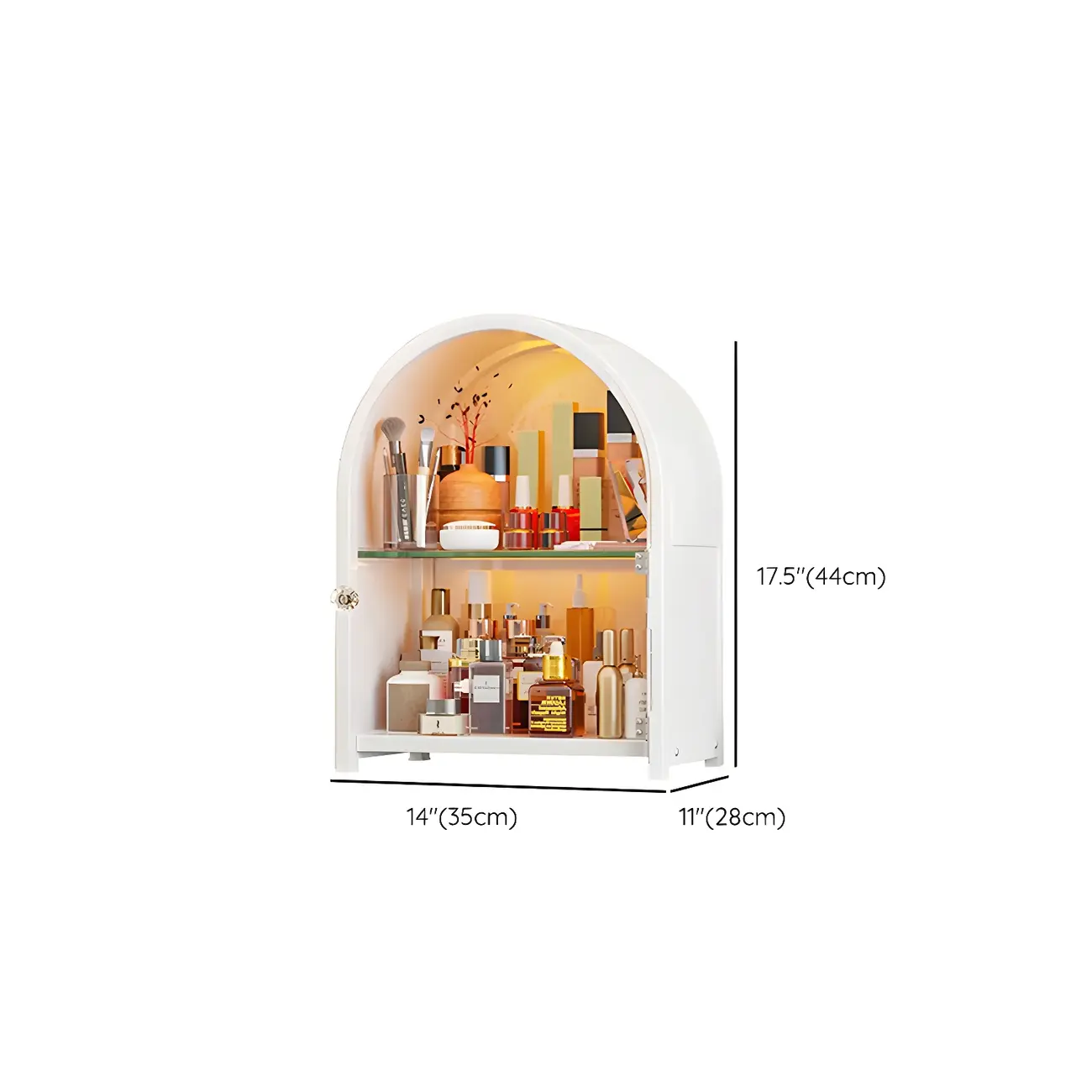 Adjustable Steel Arch Glass Shelf Display Cabinet with Light