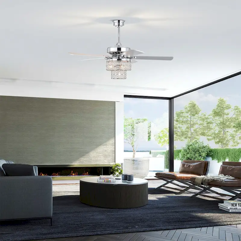 Caderina 52 Inch Chrome Finished 4 Light, 5 Blades Ceiling Fan with Remote