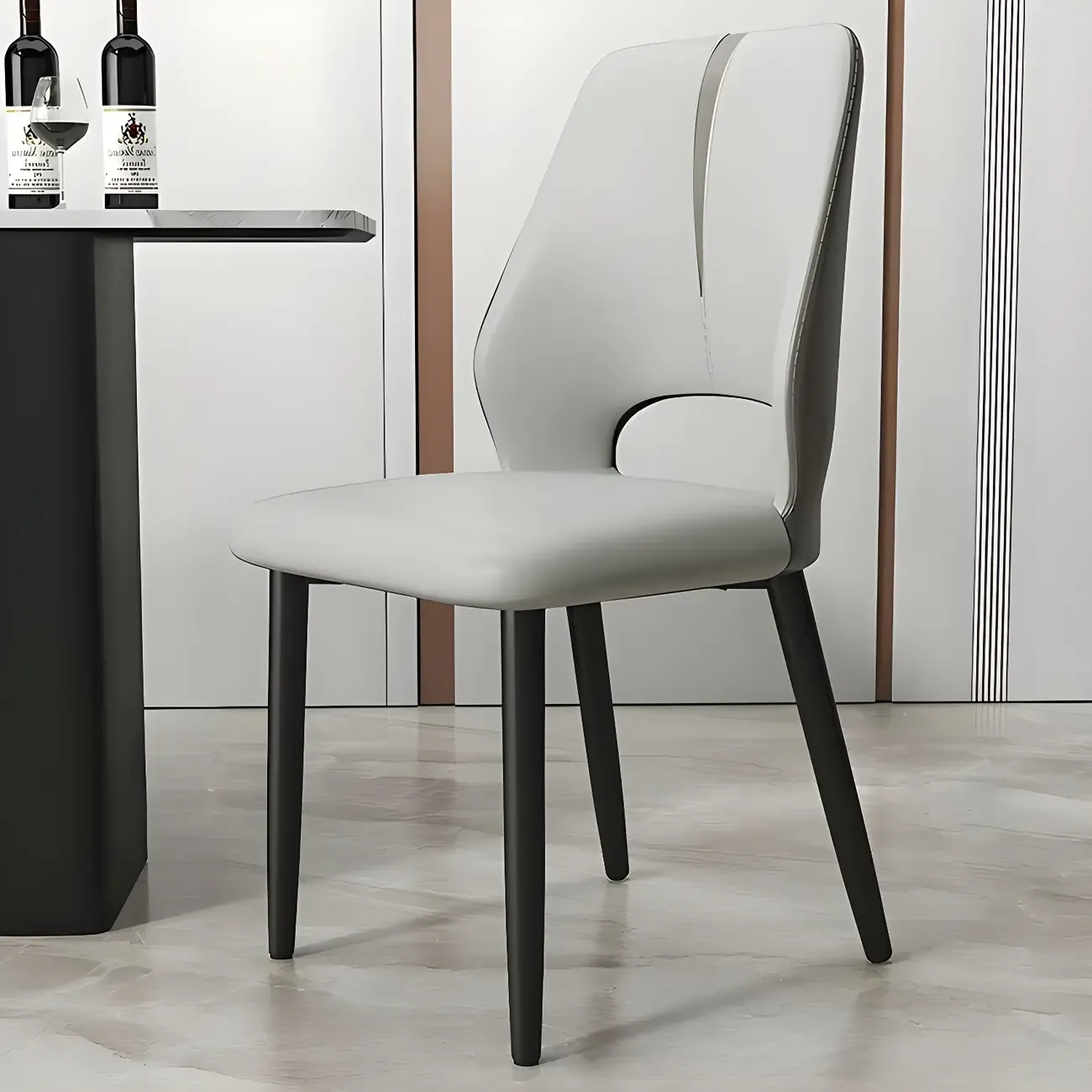 Faux Leather Wingback Metal Legs Dining Chairs