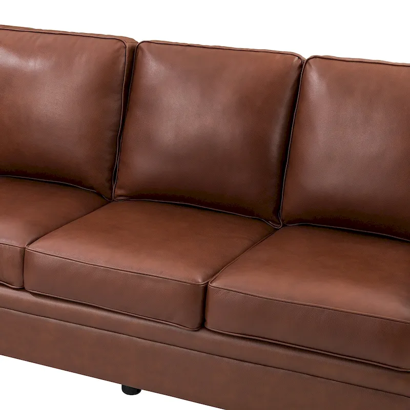 Rita Living Room 3-Seat Genuine Leather Sofa with Solid Wood Legs and Nailhead