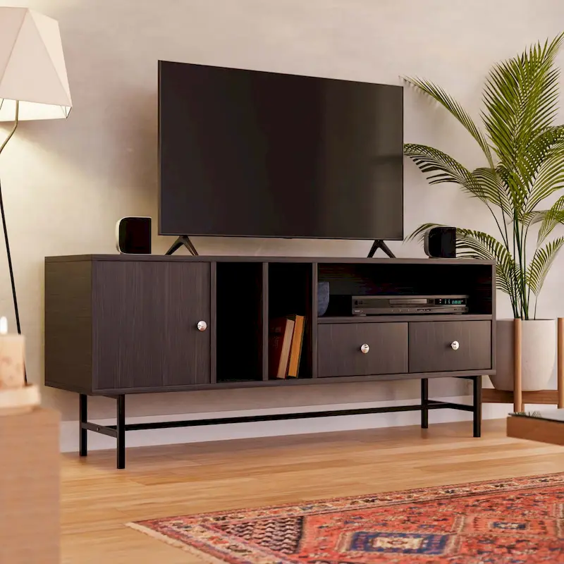 Rochester 2-Drawer 4-Shelf TV Stand Credenza with Iron Legs