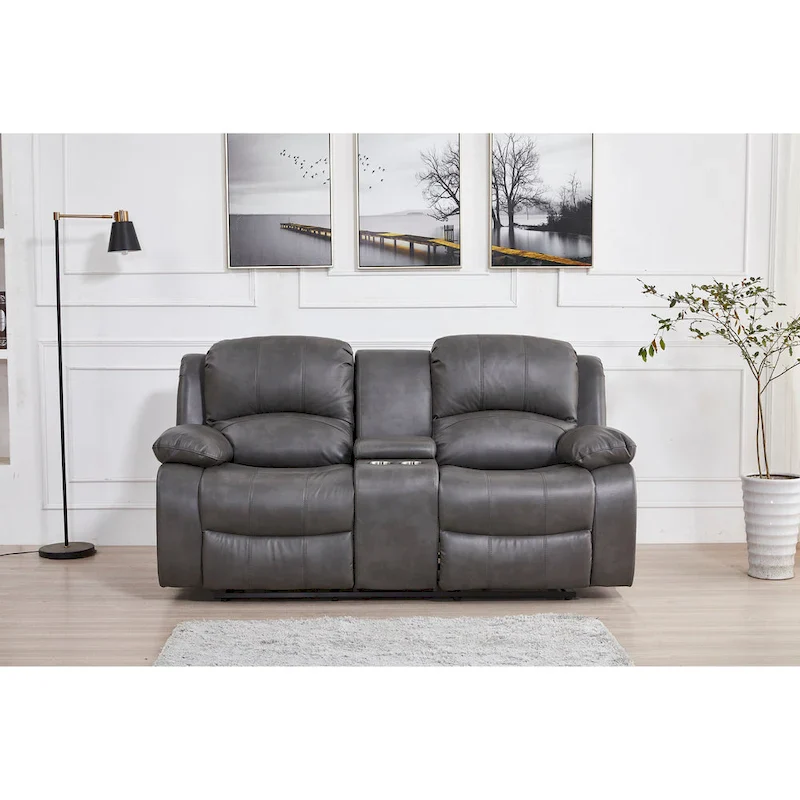 Betsy Furniture Bonded Leather Power Rclining 2-seat Loveseat with Console 8018