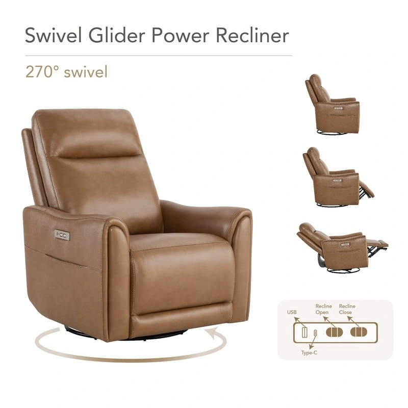 Farley Power Swivel Genuine Leather Recliner Chair Nursery Glider