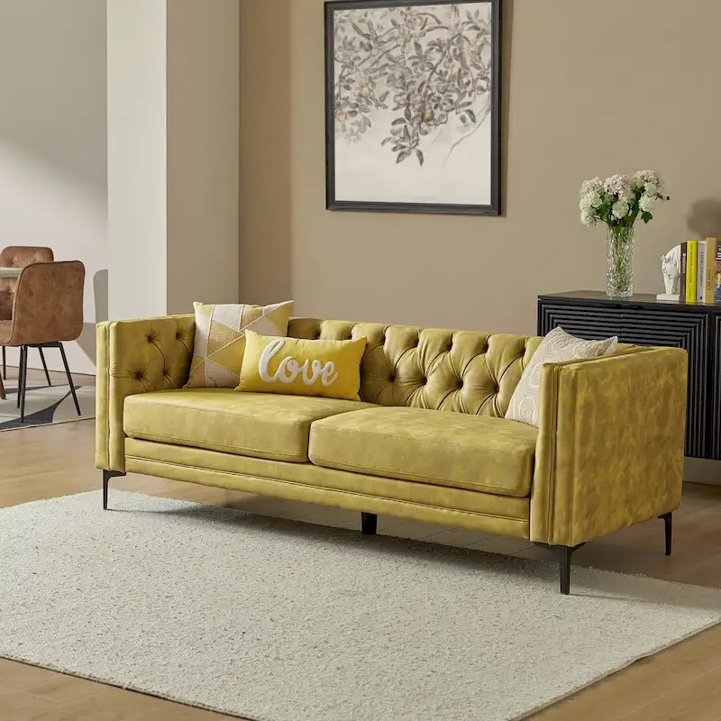 Calymne 84 Classic Square Arms Sofa with Button-Tufted Back by HULALA HOME