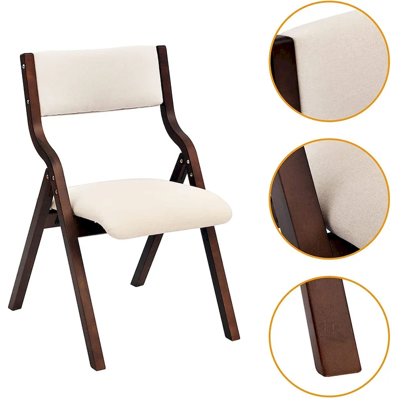 Foldable Dining Chairs with Padded Seats Set of 2, Beige